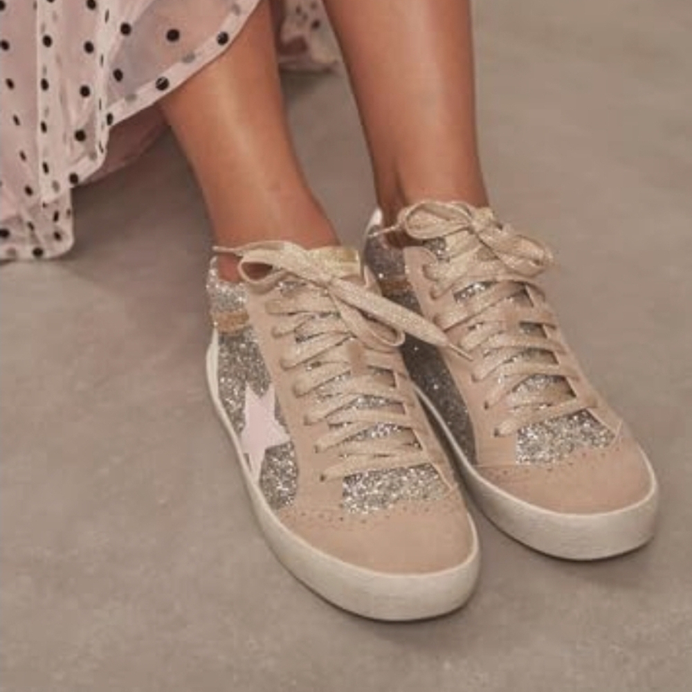 Mi.iM Daisy Light Gold (Pink Star) Lace-up Glitter Suede Mid Star Sneakers - Picture 15 of 16